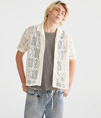 Short Sleeve Lace Boxy Camp Shirt