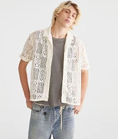 Short Sleeve Lace Boxy Camp Shirt