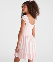 Floral Scoop-Neck Smocked V-Waist Mini Dress