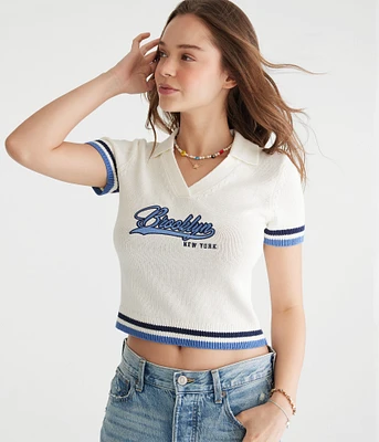 Brooklyn Cropped Graphic Sweater Polo