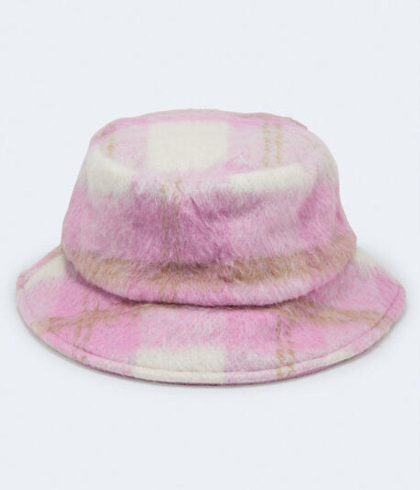 Plaid Faux Fur Bucket Hat