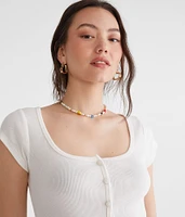 Seriously Soft Scoop-Neck Buttoned Tee