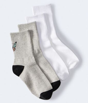 Butterfly & Solid Crew Sock 2-Pack