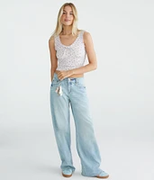 Floral Scoop-Neck Cropped Crinkle Tank