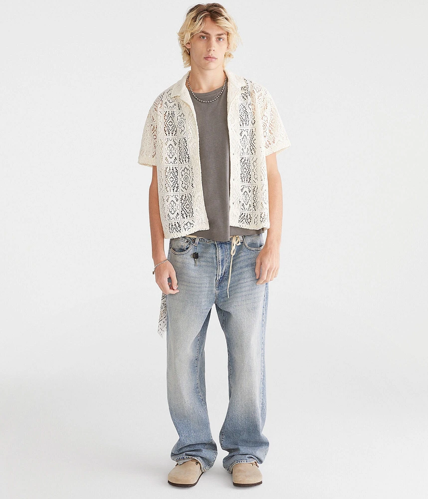 Short Sleeve Lace Boxy Camp Shirt