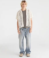 Short Sleeve Lace Boxy Camp Shirt