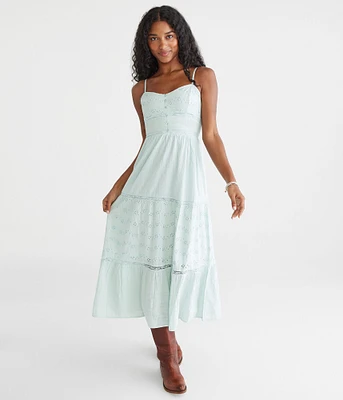Solid Sweetheart Eyelet Midi Dress