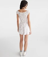 Floral Clip Dot Off-The-Shoulder Romper