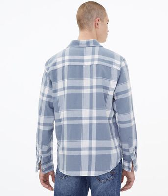 Long Sleeve Relaxed Plaid Flannel Button-Down Shirt