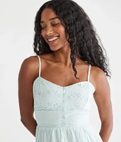 Solid Sweetheart Eyelet Midi Dress