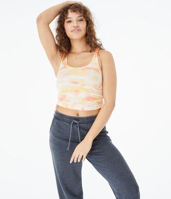 Tie-Dye Waffle-Knit Ruched Tank