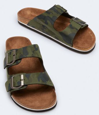 Camo Double-Strap Cork Slide Sandal
