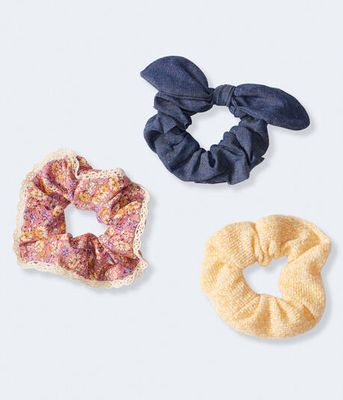 Floral Lace-Trim Scrunchie 3-Pack