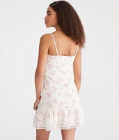 Floral Strapless Drop-Waist Mini Dress
