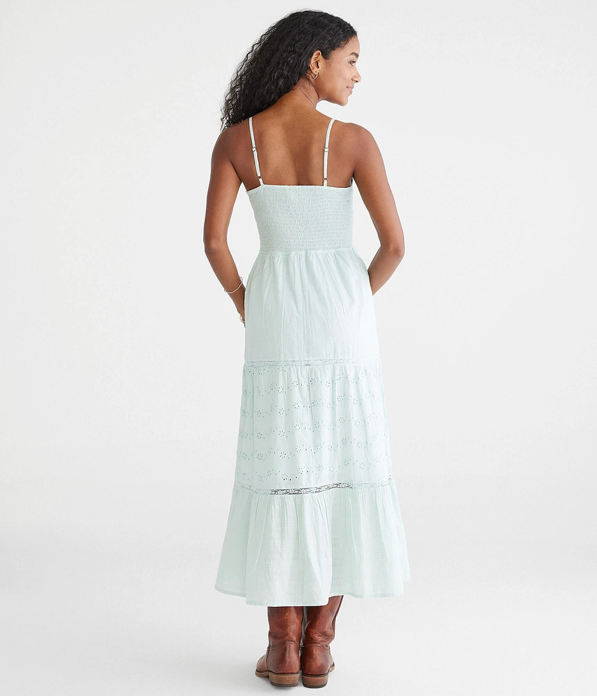 Solid Sweetheart Eyelet Midi Dress