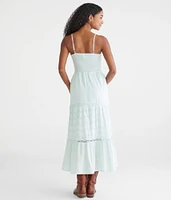 Solid Sweetheart Eyelet Midi Dress