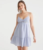 Solid V-Neck Lace-Trim Babydoll Dress