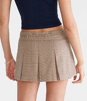 Low-Rise Houndstooth Tie-Waist Mini Skort