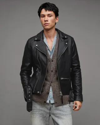 AllSaints Wick Leather Biker Jacket,, Black, Size: