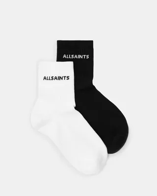 AllSaints Joss Logo Ankle Socks 2 Pack,, Size: