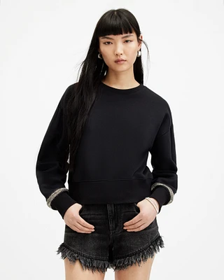 AllSaints Robin Beaded Embellished Sweatshirt,, Black, Size: