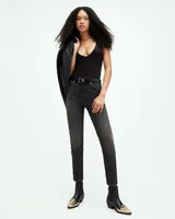 AllSaints Dax High Rise Super Stretch Denim Jeans,, Washed Black, Size: L