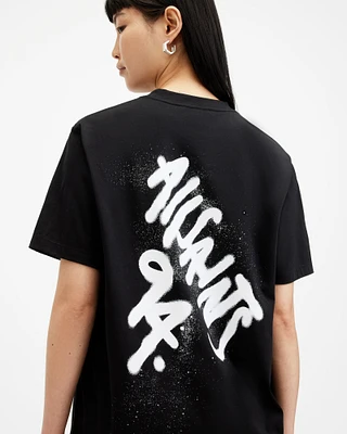 AllSaints Spray Boyfriend Printed T-Shirt,, Black, Size: