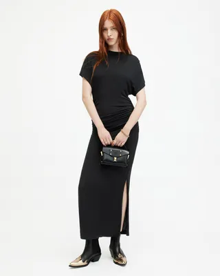 AllSaints Natalie Slim Fit Gathered Midi Dress,, Size: UK