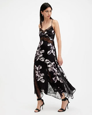 AllSaints Jasmine Silk Blend Lace Maxi Slip Dress,, Size: UK