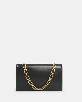 AllSaints Akira Leather Removable Chain Clutch Bag,, Black, Size: One Size