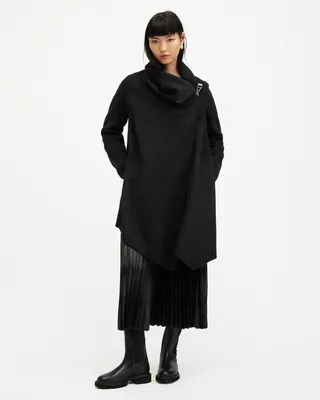 AllSaints Monument Eve Wool Blend Coat,, Black, Size: 6