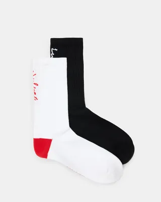 AllSaints Unlucky Lucky Jacquard Socks 2 Pack,, Black/white/red, Size: