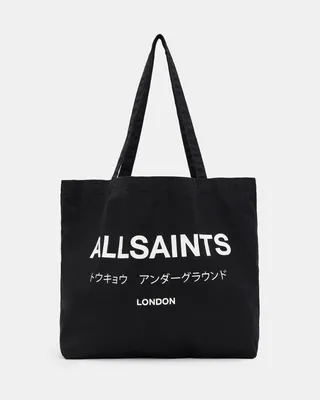 AllSaints Underground Logo Printed Tote Bag,, Black/Chalk, Size: One Size