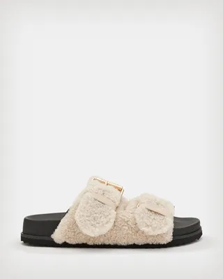 AllSaints Sian Shearling Sandals,, CREAM WHITE, Size: UK