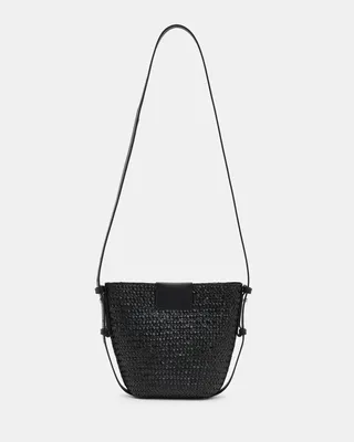 AllSaints Ebro Straw Crossbody Bag,, Black, Size: One Size