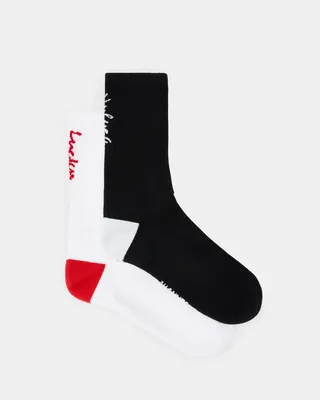 AllSaints Unlucky Lucky Socks 2 Pack,, WHITE/BLACK/RED, Size: