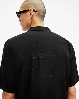 AllSaints Underground Logo Embroidered Shirt,, Black, Size: