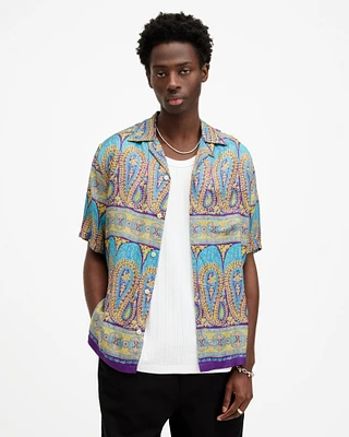 AllSaints Pennard Printed Relaxed Fit Shirt,, COSTELLO BLUE, Size: