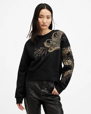 AllSaints Dragon Embellished Separo Sweatshirt,, Black, Size: