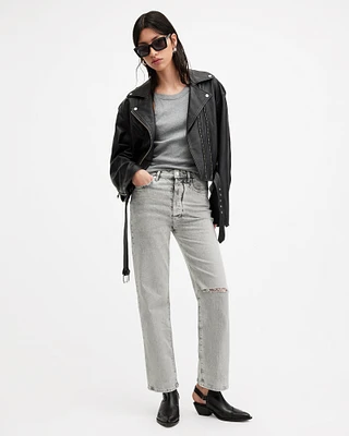 AllSaints Edie High Rise Straight Denim Jeans,, SNOW GREY, Size: