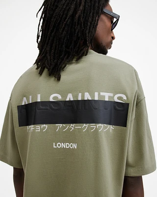 AllSaints Redact Oversized Embroidered Logo T-Shirt,, EDEN GREEN, Size: