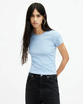 AllSaints Stevie Slim Fit Short Sleeve T-Shirt,, Blue Marl, Size: UK