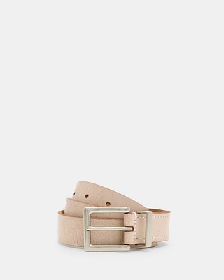 AllSaints Trey Leather Metal Tip Belt,, CREAM/DULL NICKEL, Size: