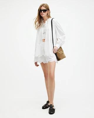 AllSaints Etti Relaxed Fit Scallop Edge Shorts,, Off White, Size: UK