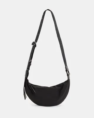 AllSaints Half Moon Recycled Crossbody Bag,, Black/Black, Size: One Size