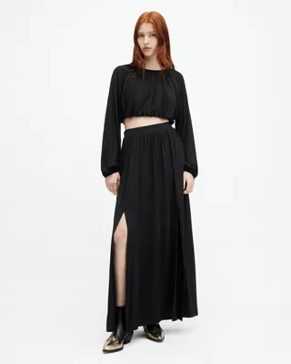AllSaints Casandra Draped Maxi Skirt,, Black, Size: UK 8/US 4