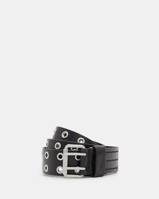 AllSaints Sturge Leather Eyelet Belt,, Black, Size: