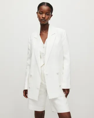 AllSaints Petra Linen Blend Blazer,, Off White, Size: 6