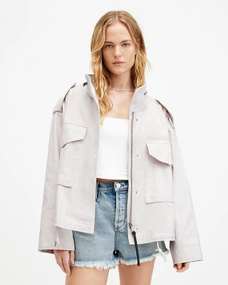 AllSaints Amelia Relaxed Utility Jacket,, White Sand, Size: