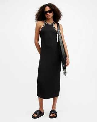 AllSaints Cassidy Embellished Trim Midi Dress,, Black, Size: UK